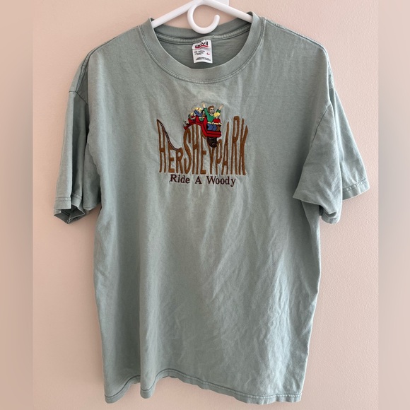 Vintage Hershey Park “Ride a woody” patch Men’s Large T-Shirt Rare - Picture 2 of 5